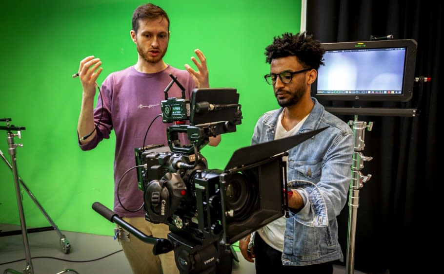 Image of two students in a video lab