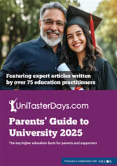 Universit campus with students and a diploma