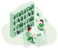 Students sat in a library