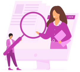 Magnifying glass looking at content on a computer