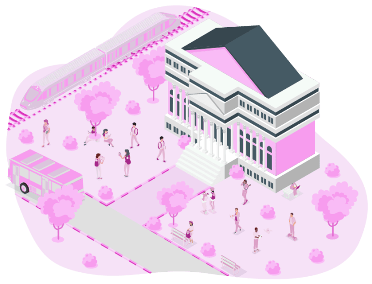 University campus with train station