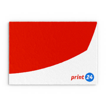 Doormat with a simple design: a red arch at the top, white at the bottom with a small "print24" logo in blue.