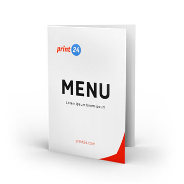 Meniu kortelė su raudonu akcentu, sukurta unitedprint.com SE.