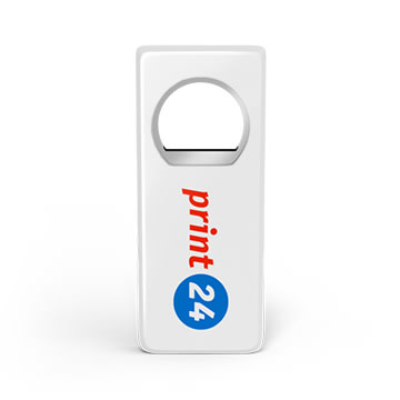 White bottle openers with colored print24 print, suitable for personalized printing.