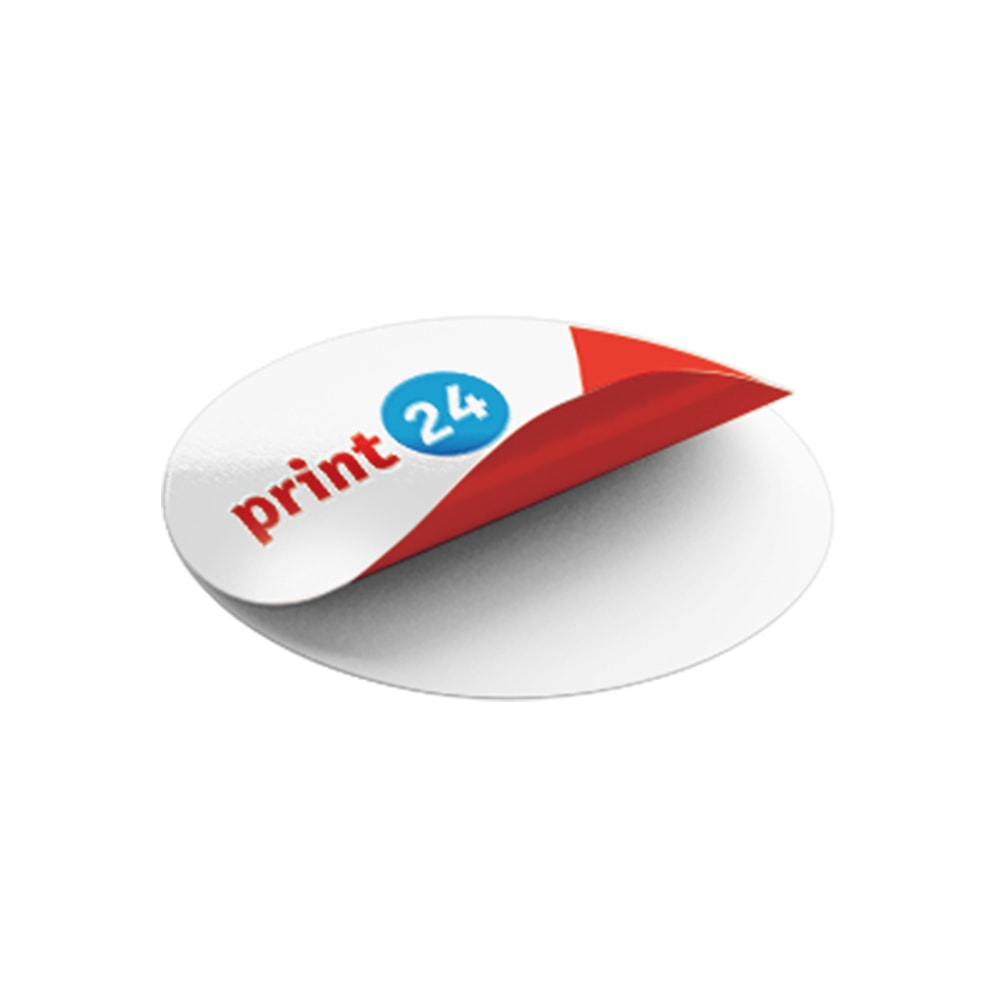Round print24 sticker on white carrier material – lower part is removed