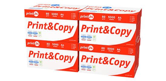 print24 Drucker- und Kopierpapier – 4er Set Doppelboxen mit 20000 Blatt für großvolumiges, hochwertiges Drucken im Büro und Homeoffice