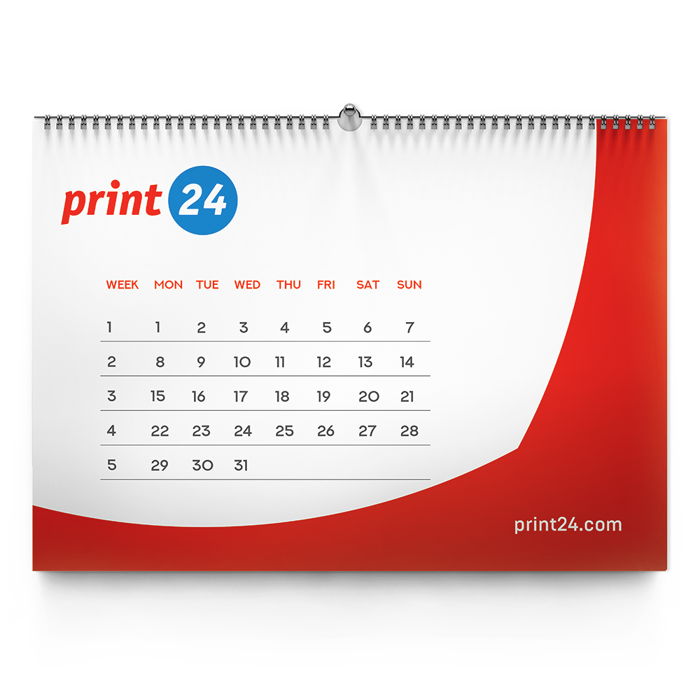 Calendrier A4 14 mois 2 faces Classique bleu et rouge - Bloc Publicitaire