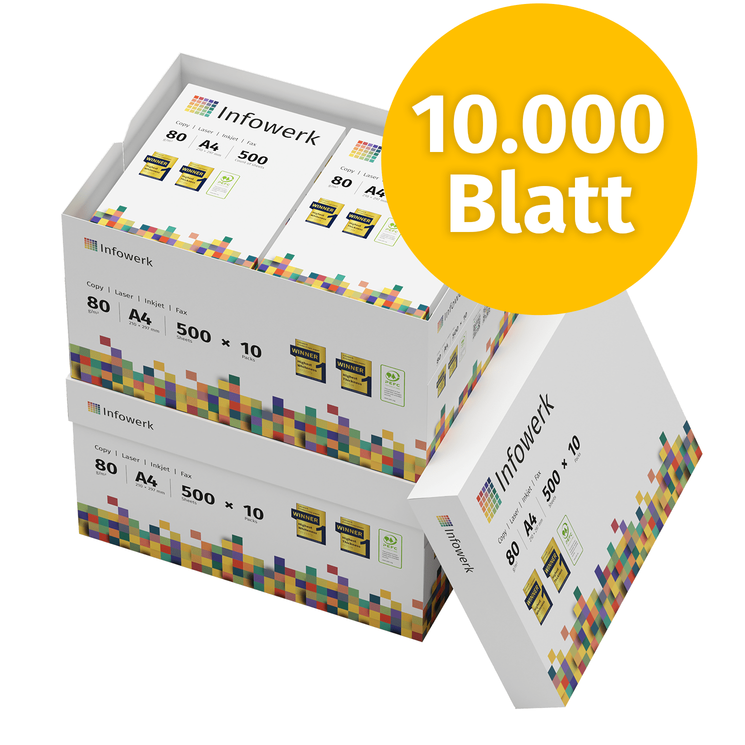 A4-Kopierpapier mit 80 g/m² – perfekte Balance zwischen Qualität und Vielseitigkeit. 10.000 Blatt für einwandfreie Ausdrucke im Büro und Zuhause.