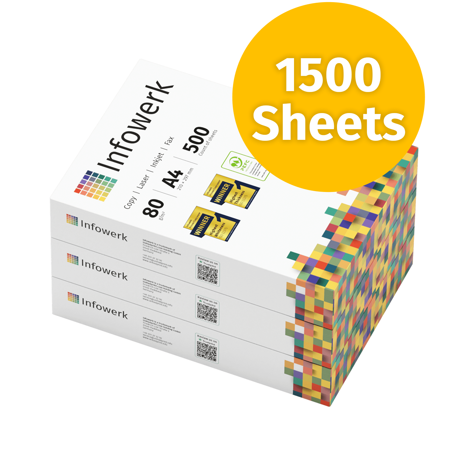 Hoogwaardig A4-kopieerpapier, 80 g/m², 1500 vel – garandeert heldere afdrukkwaliteit voor dagelijks gebruik. Optimaal voor zakelijk en persoonlijk gebruik.