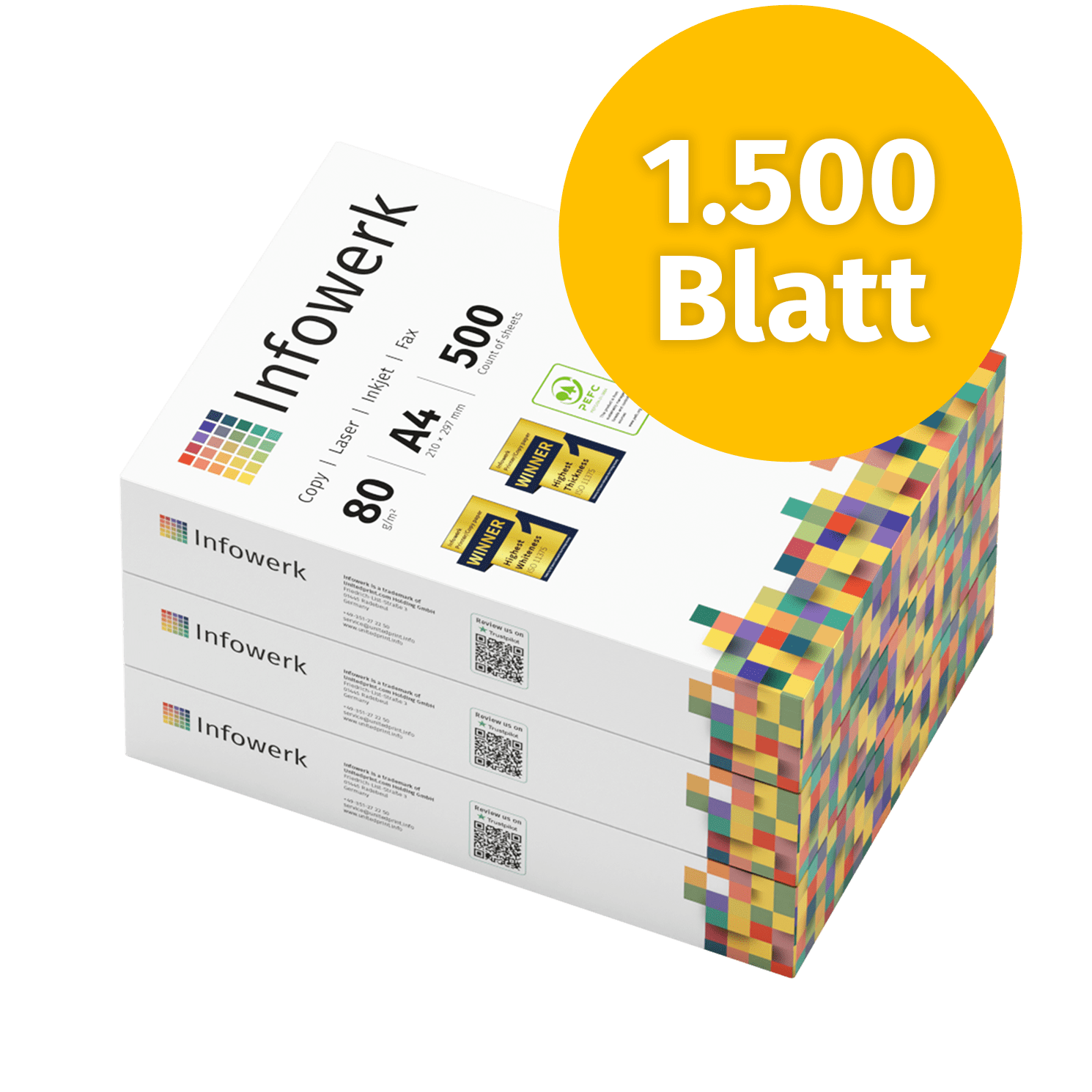 Hochwertiges Kopierpapier A4, 80 g/m², 1500 Blatt – garantiert klare Druckqualität für den täglichen Gebrauch. Optimal für Business und Privat.