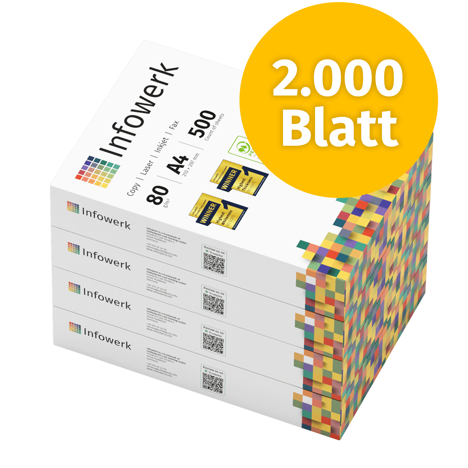 A4-Kopierpapier mit 80 g/m² – 2000 Blatt für präzise und zuverlässige Ausdrucke. Die perfekte Basis für Büro- und Heimdrucker.