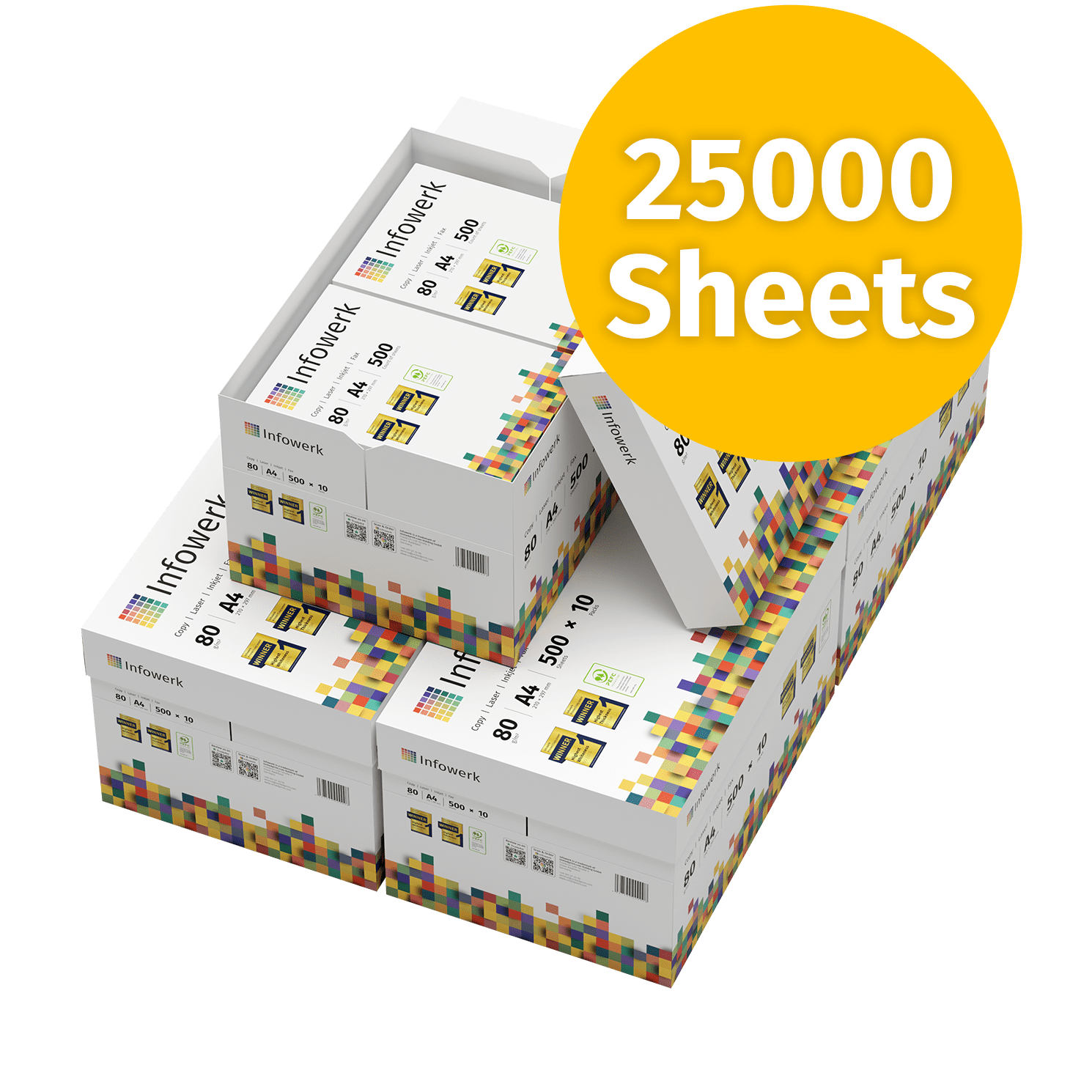 Hoogwaardig A4-kopieerpapier, 80 g/m², 25.000 vellen – de ideale oplossing voor scherpe en betrouwbare prints.