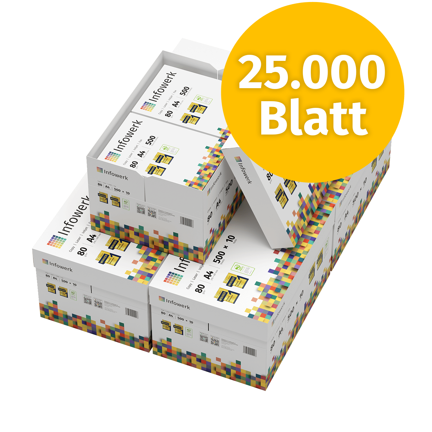 Qualitatives Kopierpapier A4, 80 g/m², 25.000 Blatt – die ideale Lösung für gestochen scharfe und zuverlässige Ausdrucke.