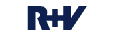 Logotip R+V Versicherung v temno modri pisavi na prozornem ozadju.