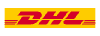 DHL logo: Red DHL lettering in cursive capital letters on a yellow background, symbol for international shipping and logistics services.
