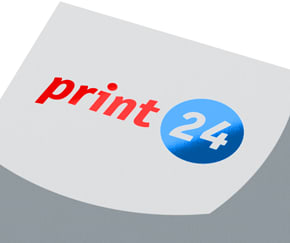 A snippet of a print design with UV spot gloss on the print24 logo.
