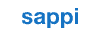 Sappi-logo med blå skrift på hvit bakgrunn, avbildet med små bokstaver og uten andre grafiske elementer.