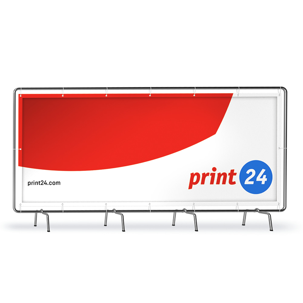 Duży baner reklamowy od print24 z czerwono-białym wzorem. Nadaje się do celów marketingowych i reklamowych.
