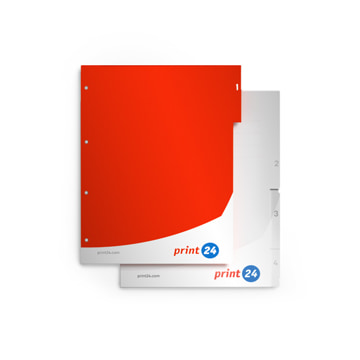 Feuilles d'index de haute qualité avec logo print24 en bas à droite, sur fond blanc.
