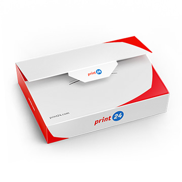 Image du produit : Chemises avec couvercle partiellement ouvert, imprimées avec le logo print24 en bleu et rouge, sur fond blanc, présentées légèrement d'en haut.