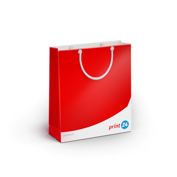 Produkta attēls: Papīra iepirkumu maisiņi ar baltiem rokturiem, uzdrukāti ar print24 logotipu apakšējā labajā stūrī; ideāli piemērots personalizētiem drukas darbiem un stilīgām prezentācijām.