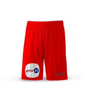 Rød sportsshorts med elastisk linning, hovedtrykk "print24", egnet for basketball eller fritidsaktiviteter.
