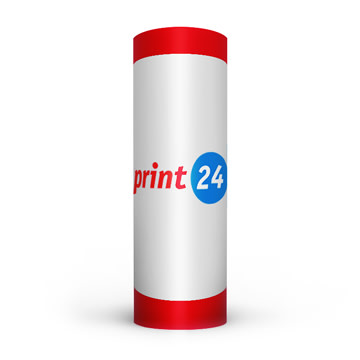 Pop-up tårn med rødt og blåt print24 logo – ideelt til messer og butikslokaler