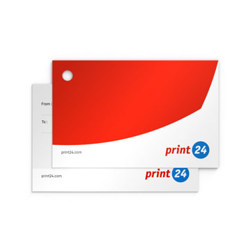 Étiquette cadeau personnalisable 24 heures en rouge et blanc avec logo print24 – idéale pour les occasions privées et professionnelles