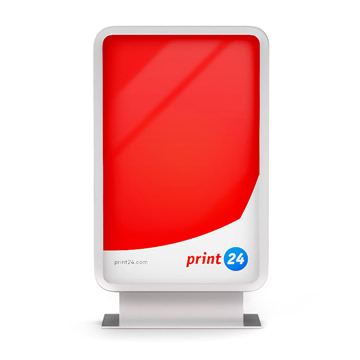 Folie podświetlane 24-godzinnie od print24.com z jaskrawoczerwonym tłem i małym logo u dołu, przeznaczone do przyciągającej wzrok reklamy zewnętrznej.