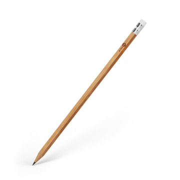 Crayon simple aspect bois naturel avec gomme sur fond blanc, positionné en diagonale.