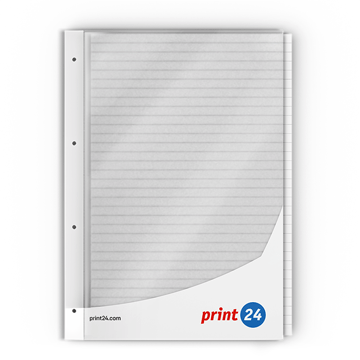 Bolsillos con el logotipo de print24 y perforaciones para archivar en carpetas. Ideales para guardar documentos importantes.