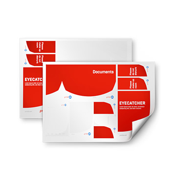 Imagem do produto: Folhas impressas com as inscrições "Documentos" e "Eyecatcher", vários campos de texto e elementos de design, sobre fundo claro.