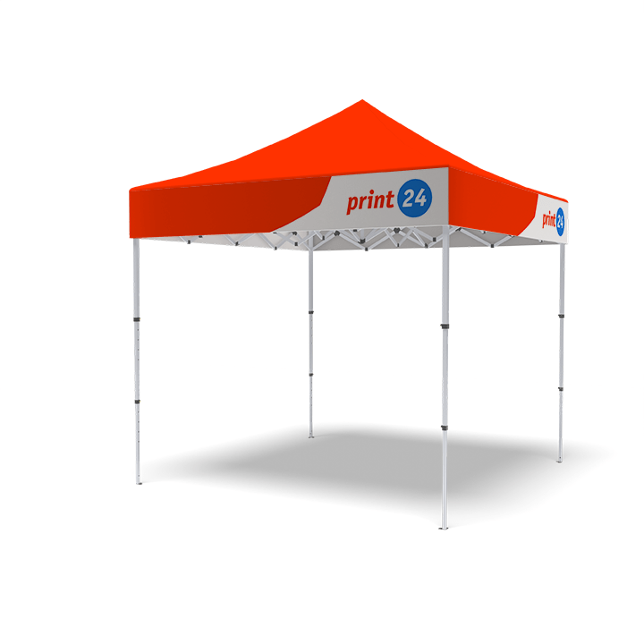 Pabellón promocional con marca integral de print24: cuatro patas telescópicas blancas, ideal para eventos al aire libre