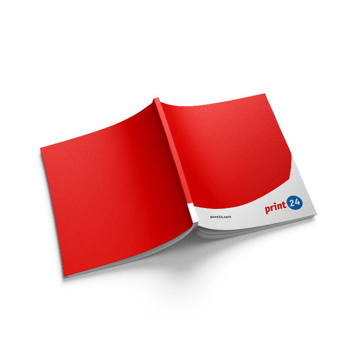 Open, red magazine with the print24 logo on the lower right corner, outer cover visible.