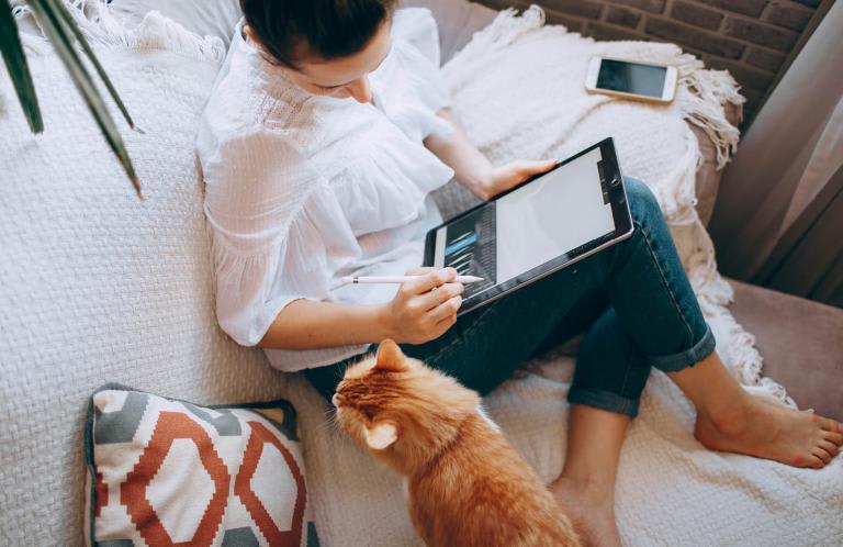 Woman on couch with cat