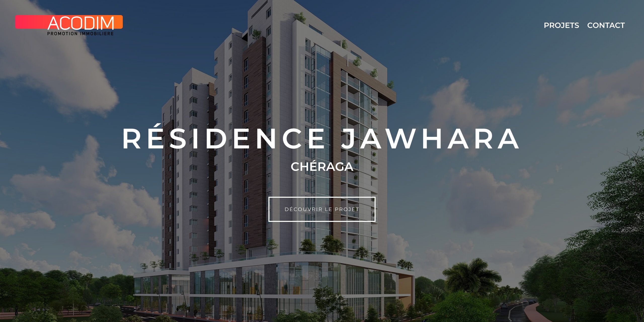 Website banner for Acodim, notably showing its logo and navigation menu.