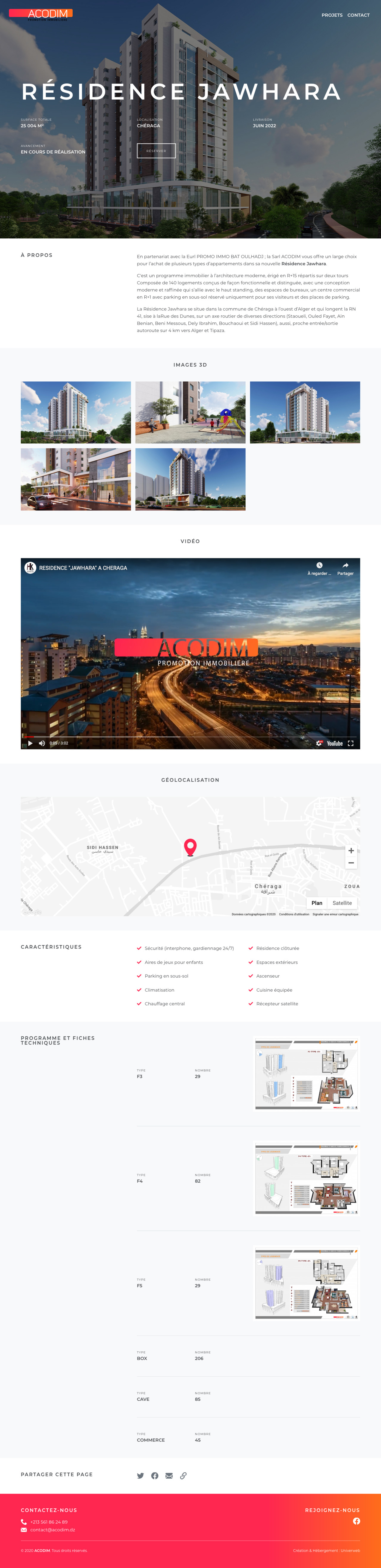 Capture d’écran complète d’une page du site web de Acodim, montrant sa structure et son contenu.