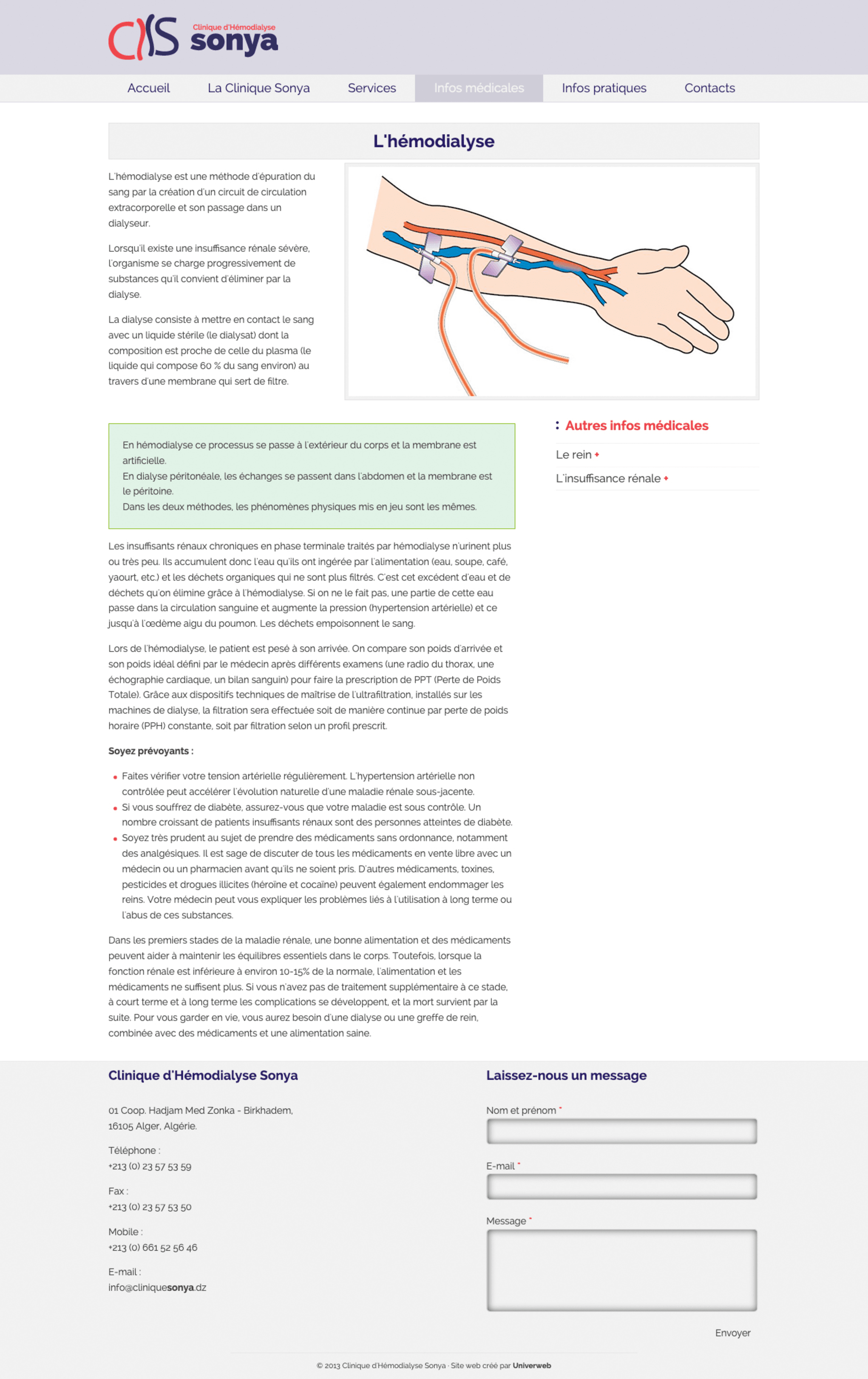 Capture d’écran complète d’une page du site web de Clinique Sonya, montrant sa structure et son contenu.