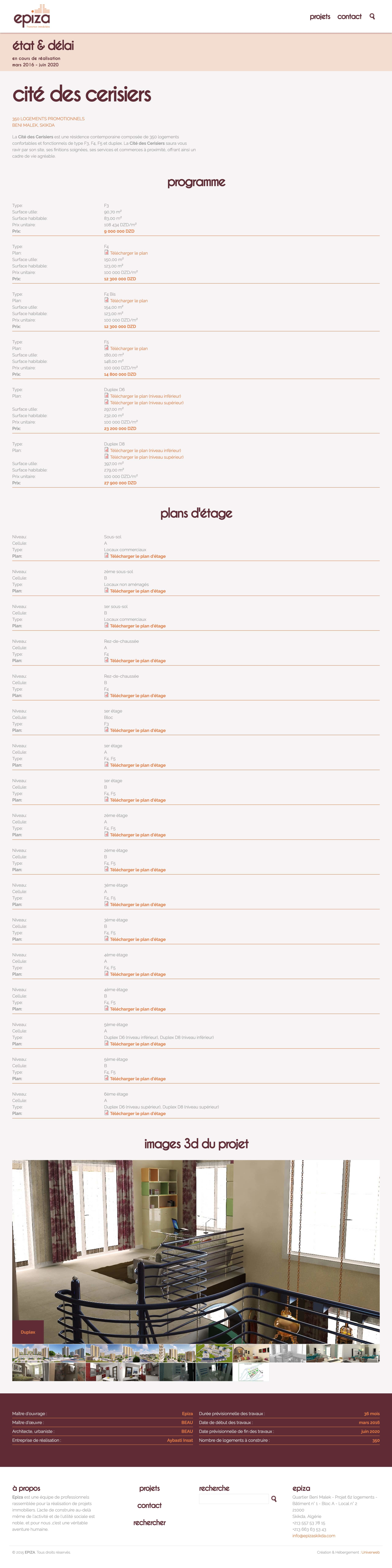 Capture d’écran complète d’une page du site web de Epiza, montrant sa structure et son contenu.