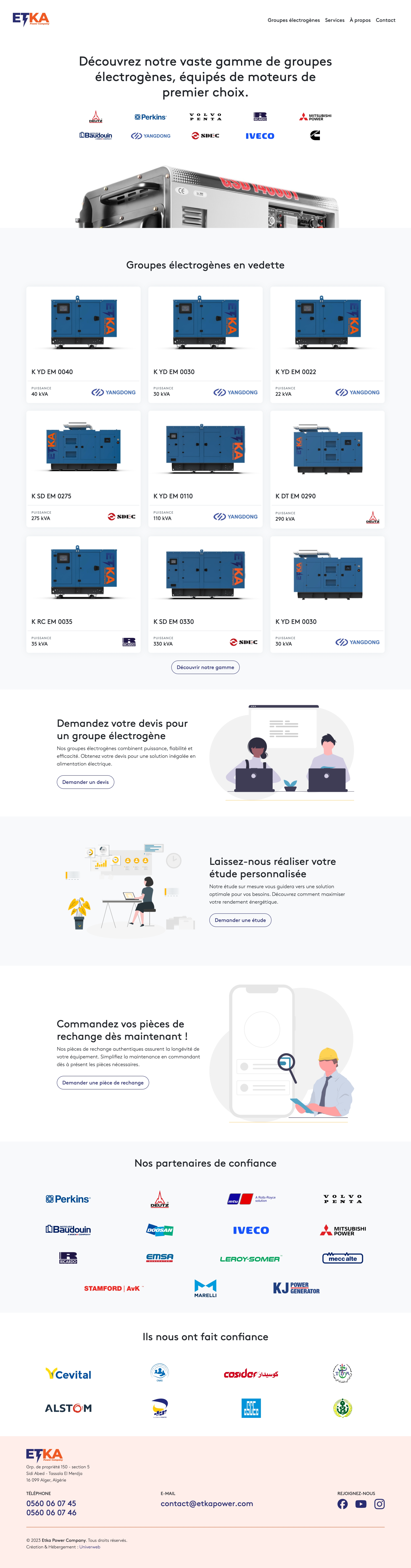Capture d’écran complète d’une page du site web de Etka Power Company, montrant sa structure et son contenu.