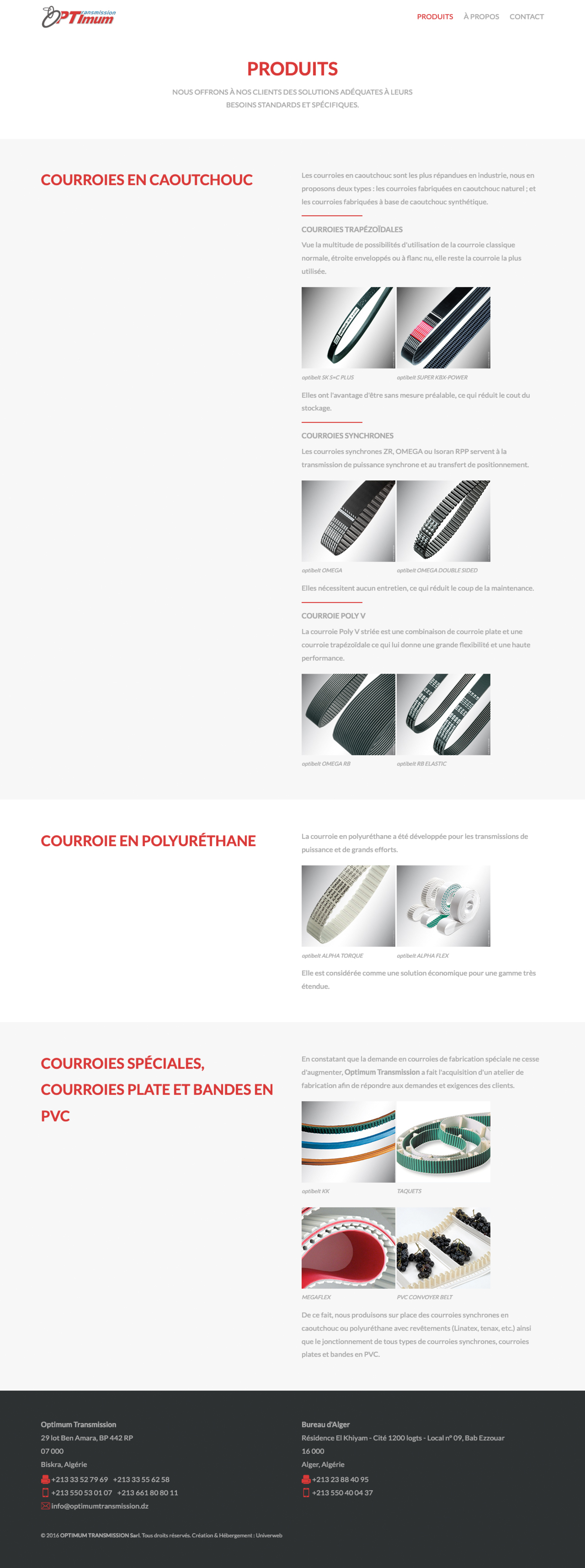 Capture d’écran complète d’une page du site web de Optimum Transmission, montrant sa structure et son contenu.