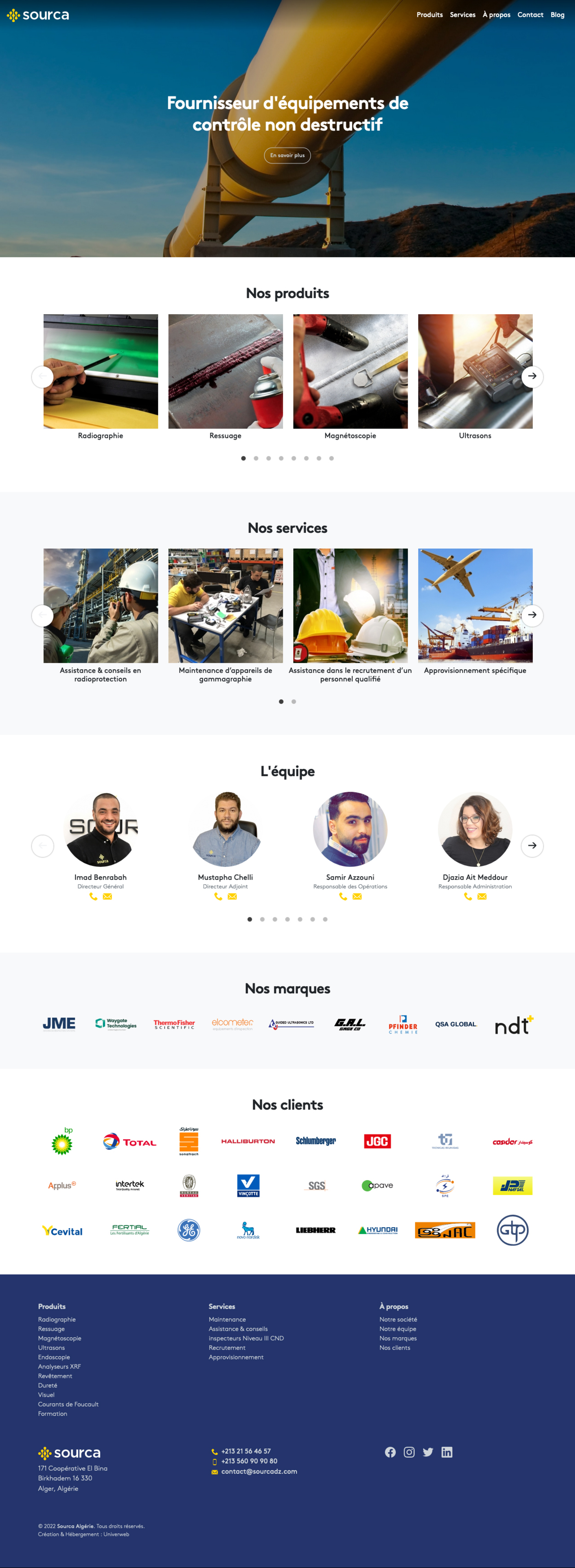 Capture d’écran complète d’une page du site web de Sourça Algérie, montrant sa structure et son contenu.