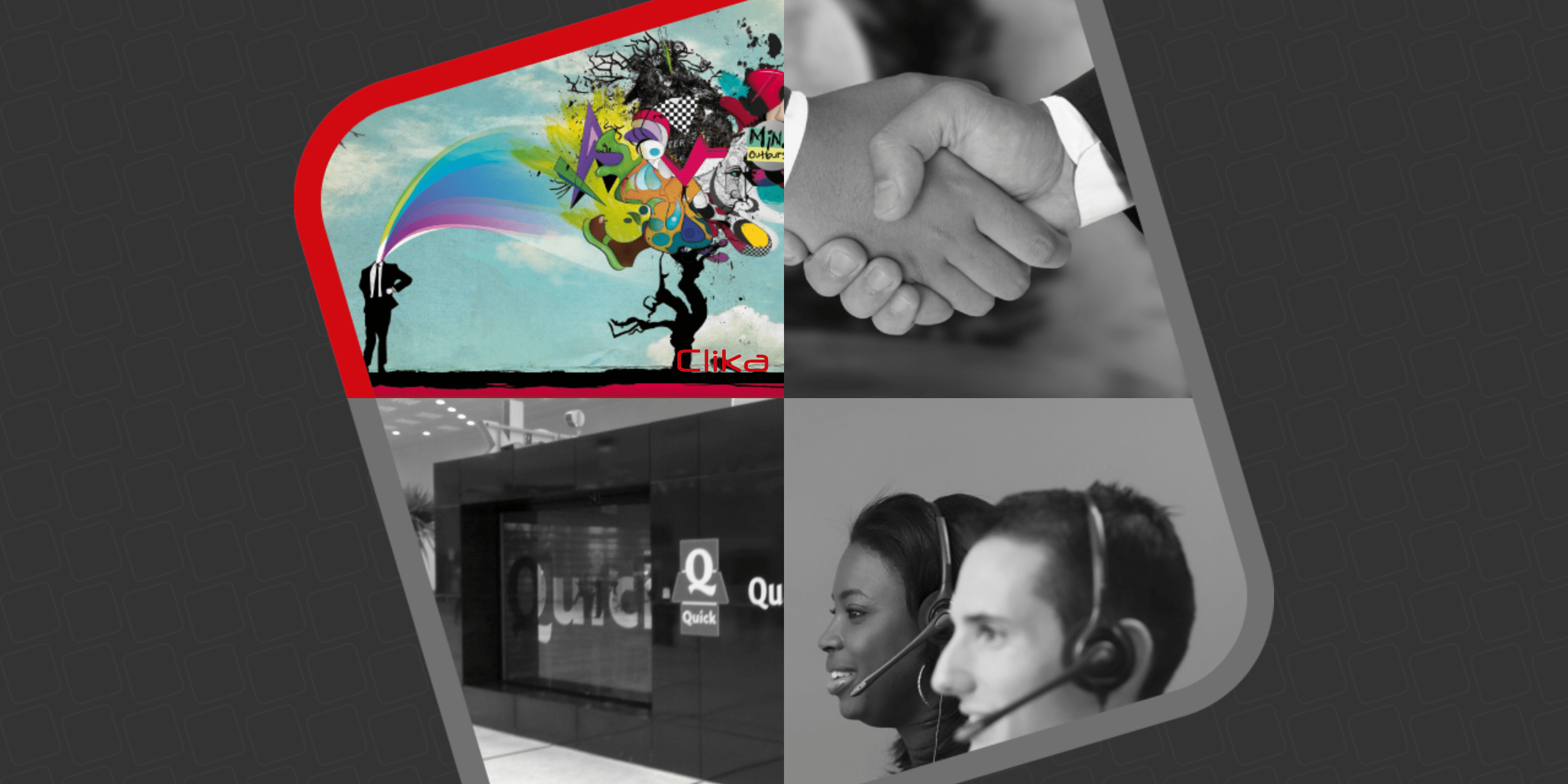 Bannière du site web de Clika, montrant notamment son logo et son menu de navigation.