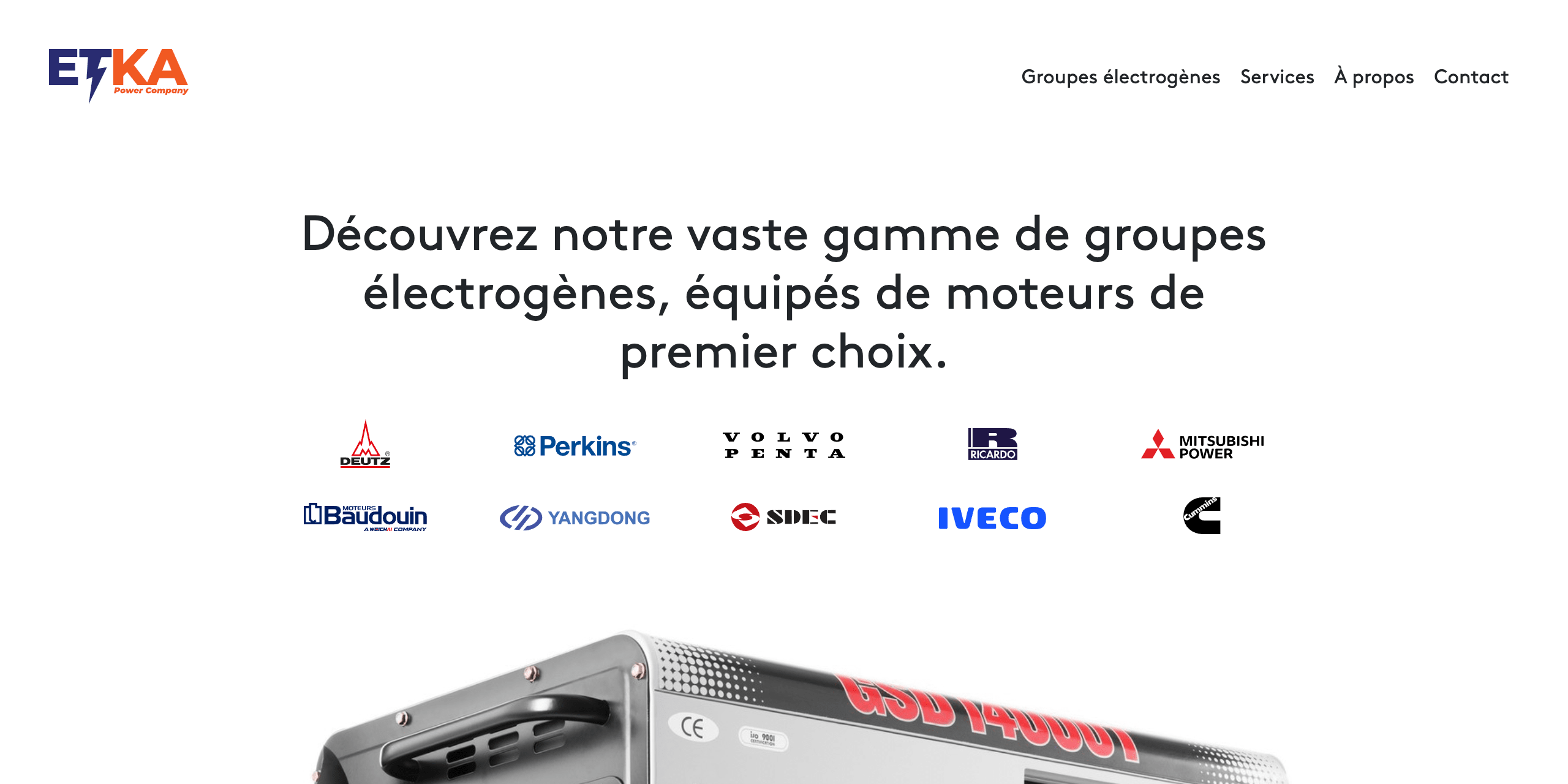 Bannière du site web de Etka Power Company, montrant notamment son logo et son menu de navigation.