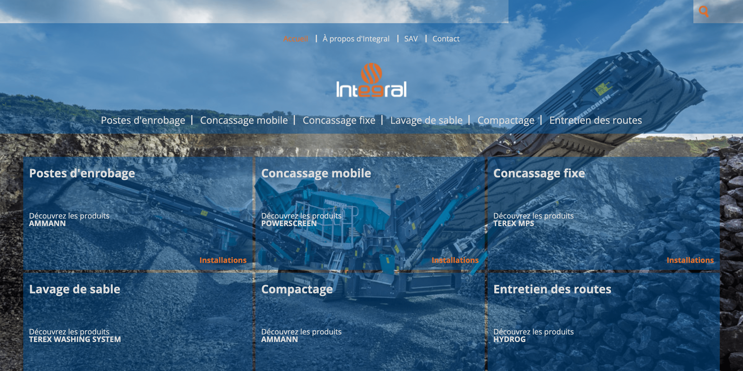 Bannière du site web de Integral, montrant notamment son logo et son menu de navigation.