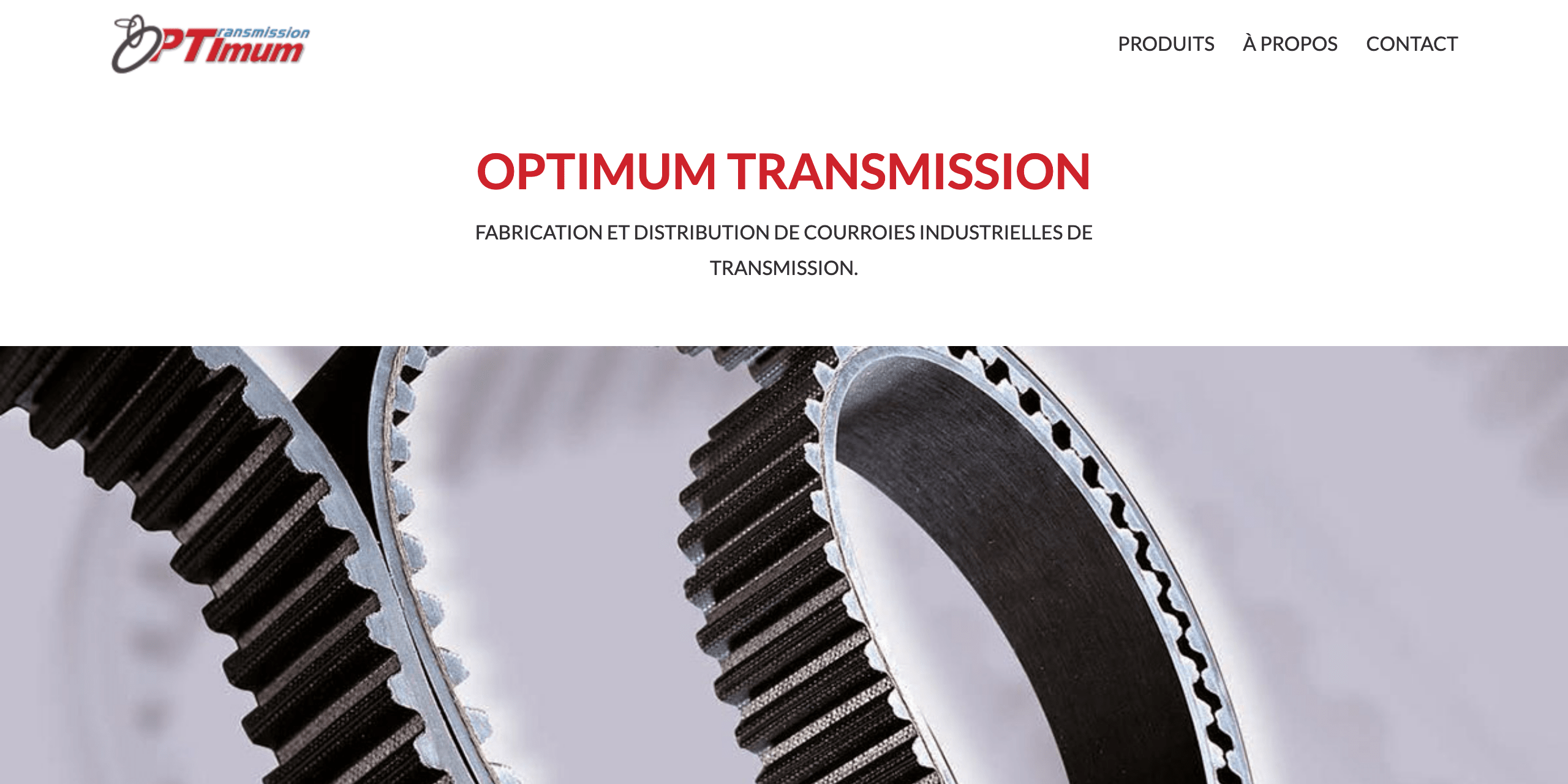 Bannière du site web de Optimum Transmission, montrant notamment son logo et son menu de navigation.