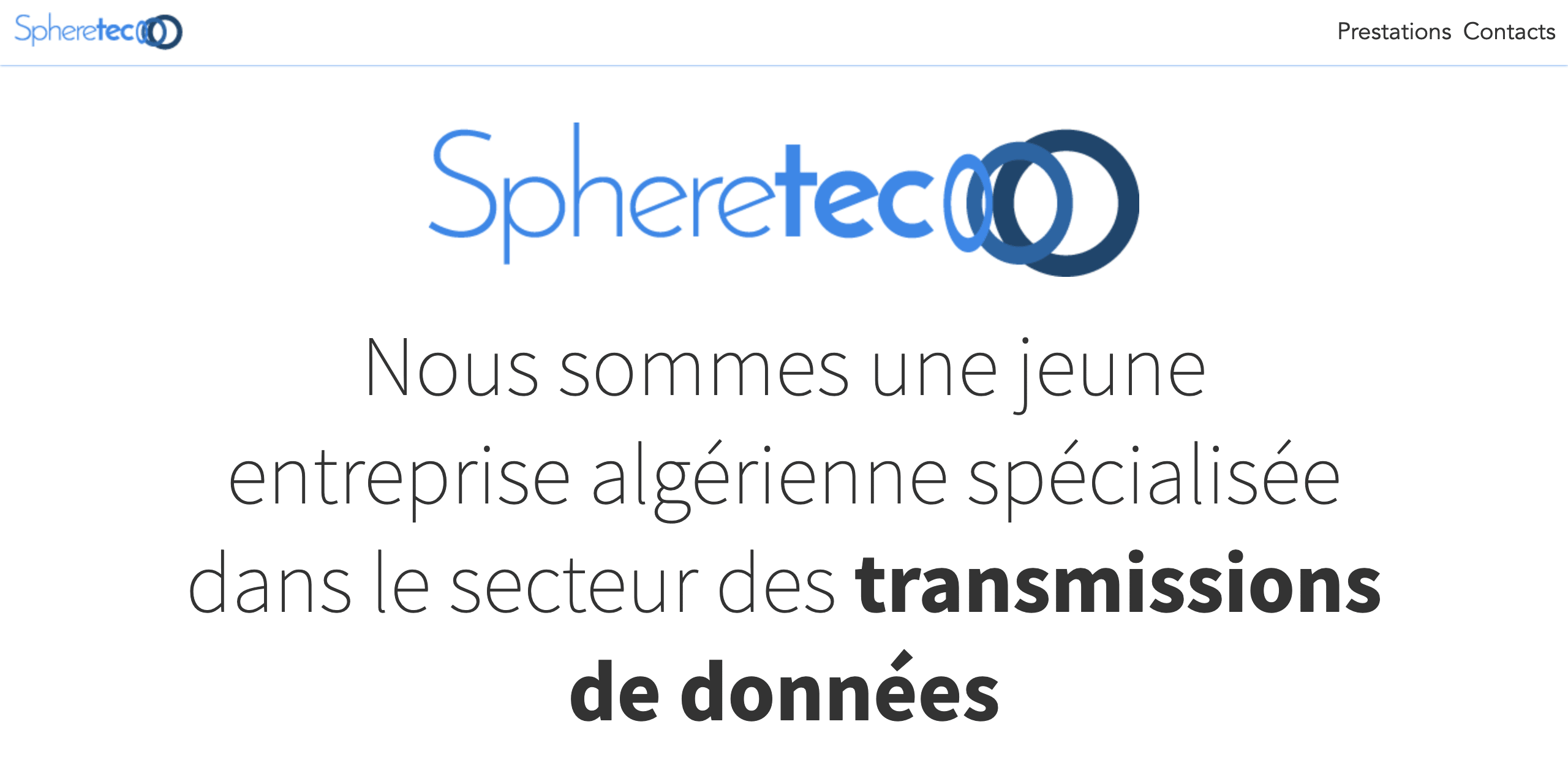 Bannière du site web de Spheretec, montrant notamment son logo et son menu de navigation.