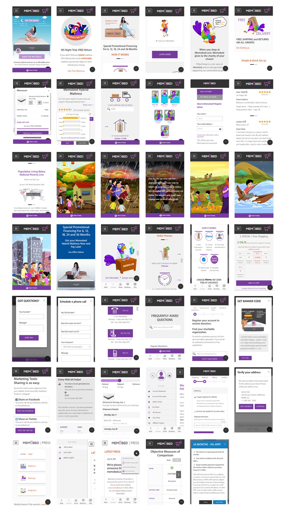 ecommerce website design case study memobed screen shots