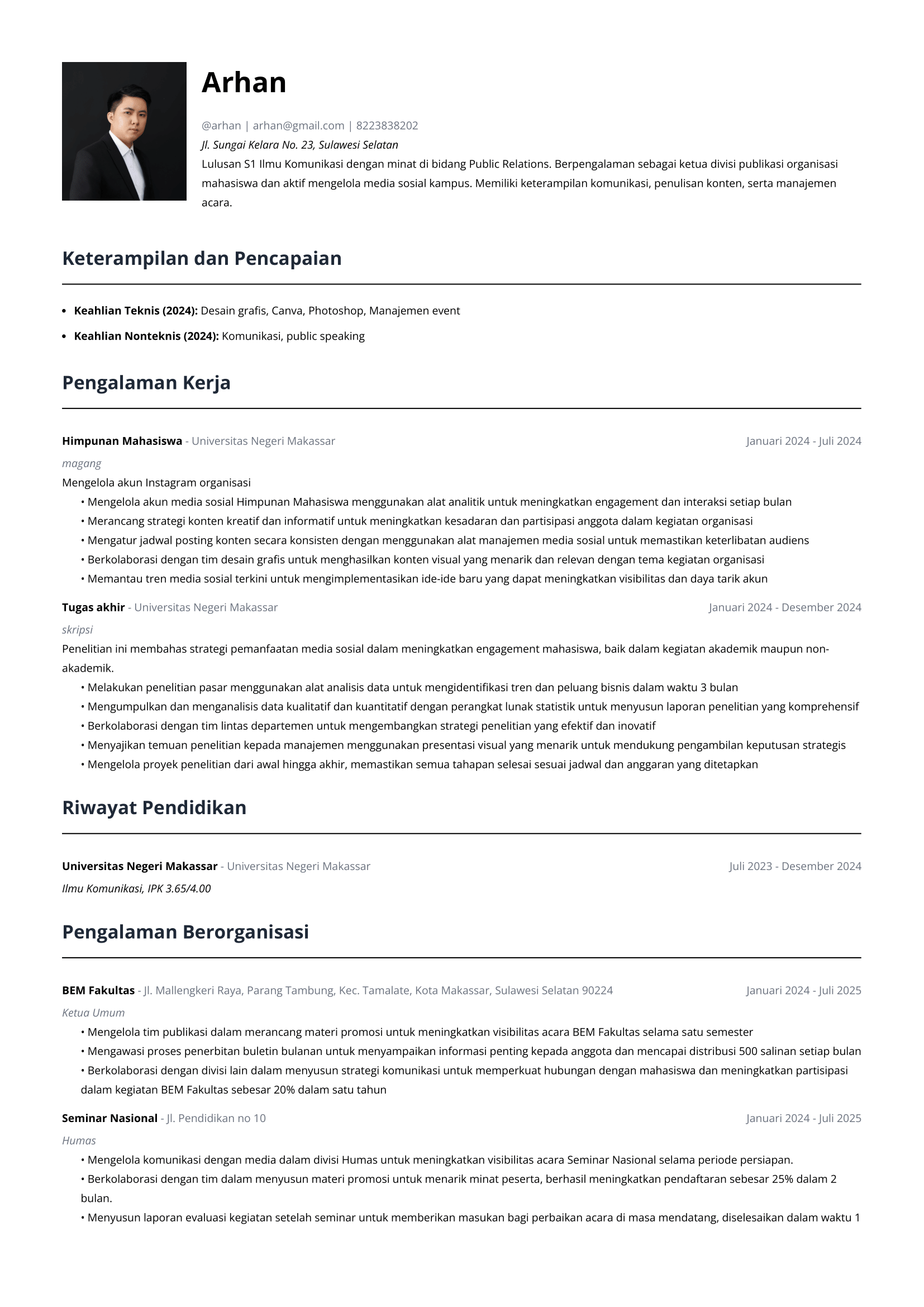 Contoh CV Fresh Graduate Tanpa Pengalaman