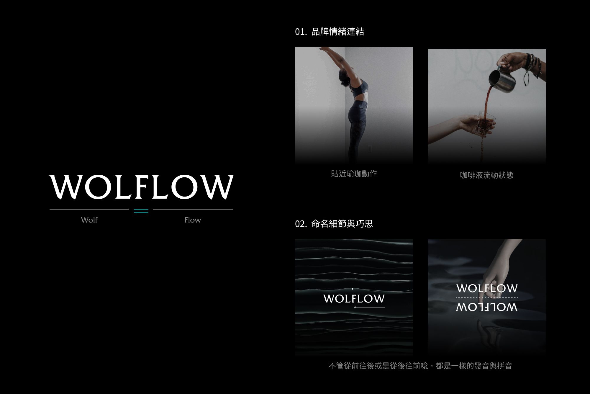圖表: 命名巧思的重點呈現 1. 品牌情緒連結一致 2. Wolflow對稱的發音與拚字